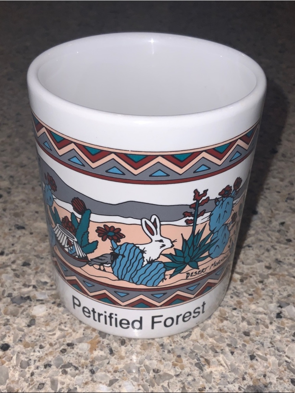 Petrified Forest Souvenir Mug - White with Turquoise & Brown Desert Design